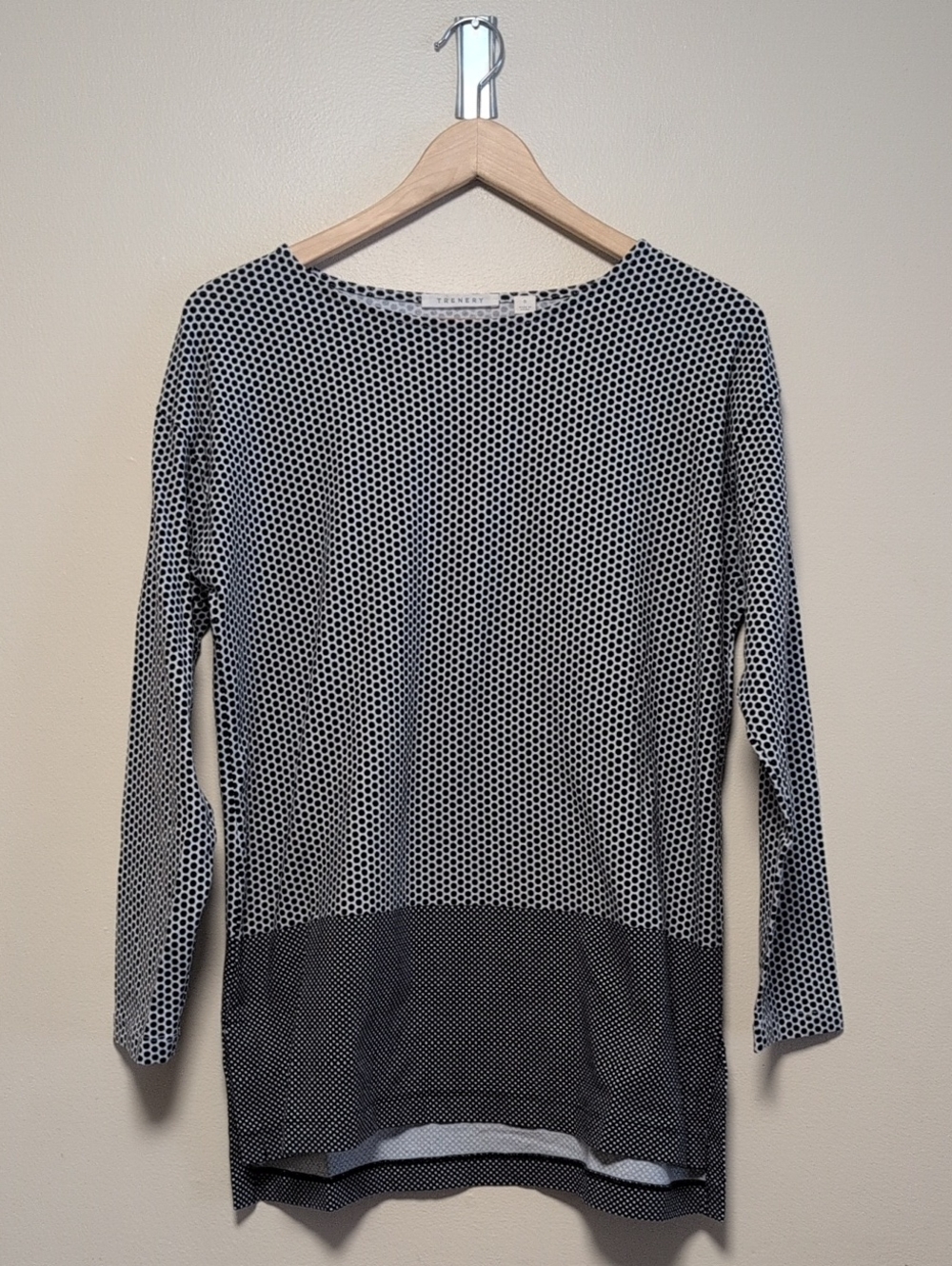 Trenery Navy White Polka Dot Cotton Top Size S